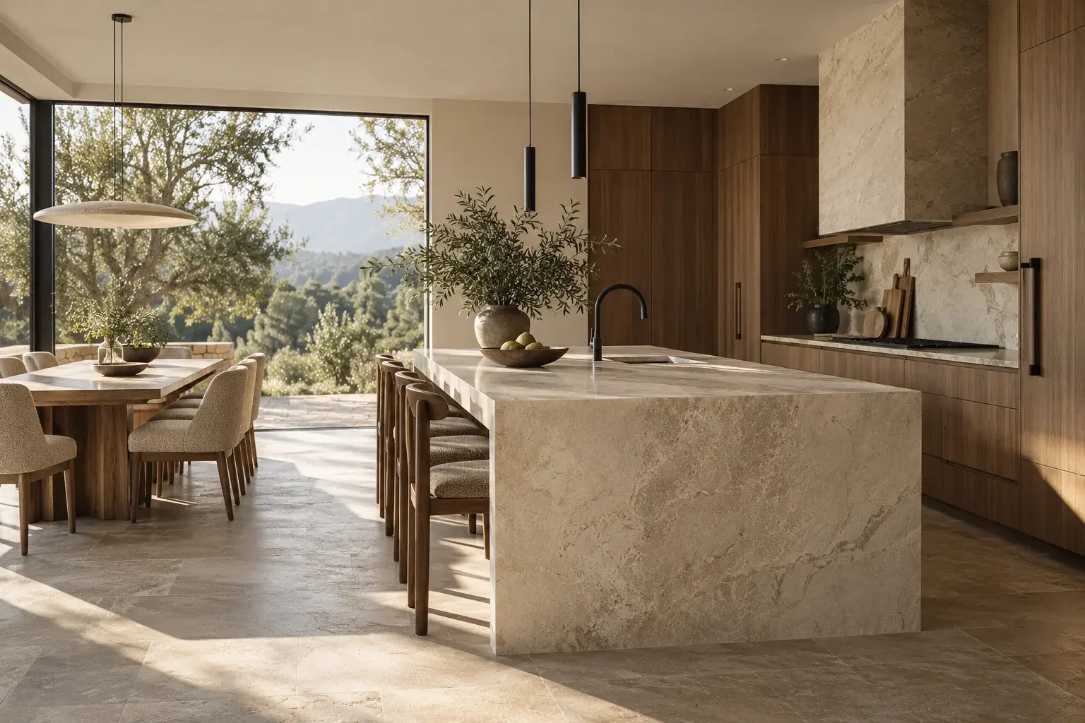 Visualización de cocina y comedor contemporáneos